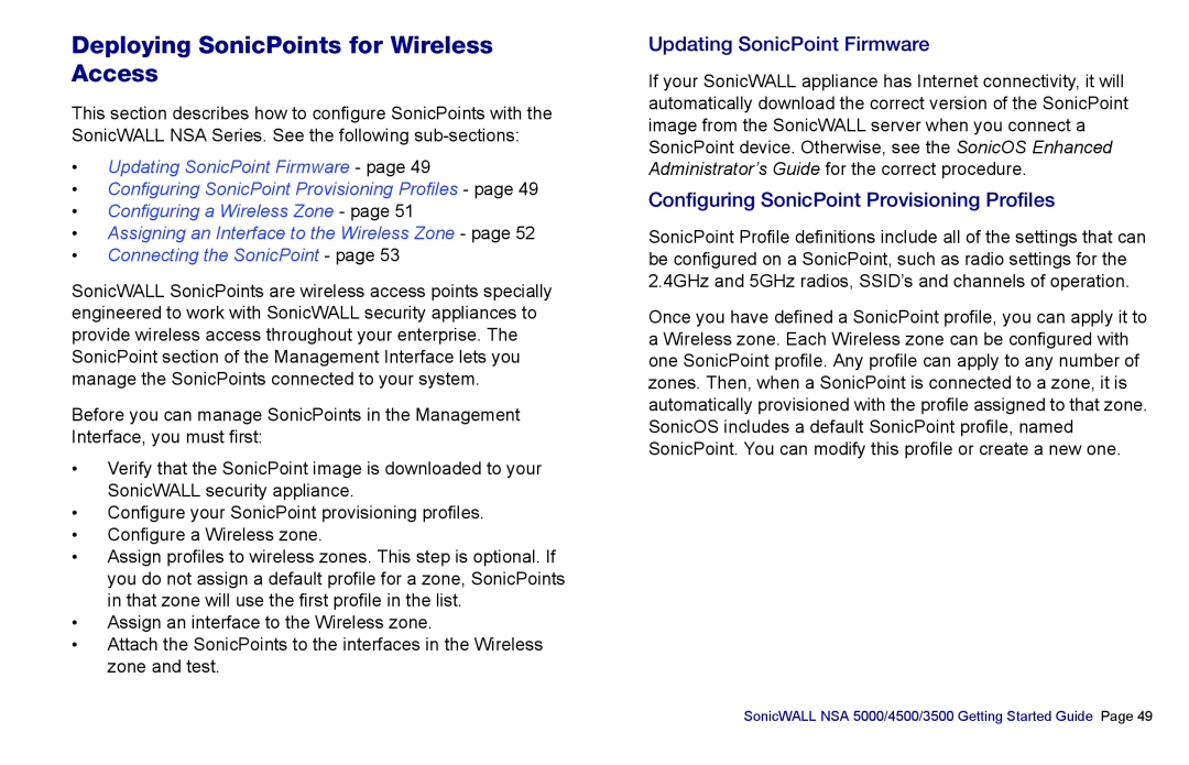 SonicWALL 4500 Deploying SonicPoints for Wireless Access, Updating SonicPoint Firmware, Configuring a Wireless Zone - page 