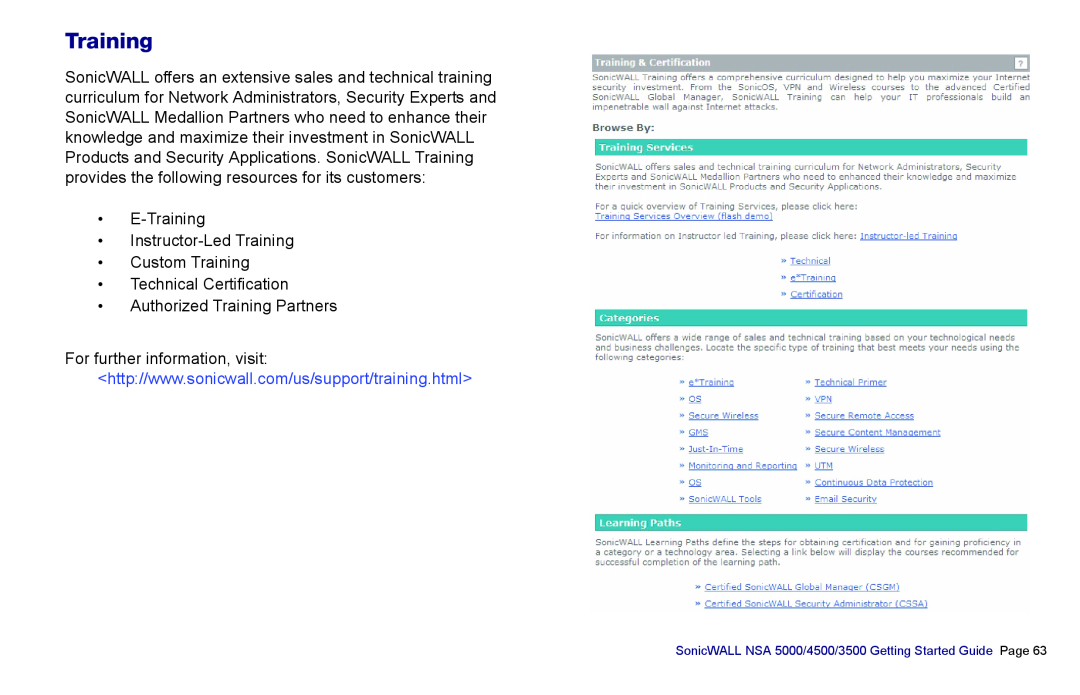 SonicWALL 3500, NSA 5000, 4500 manual E-Training Instructor-LedTraining, Custom Training Technical Certification 