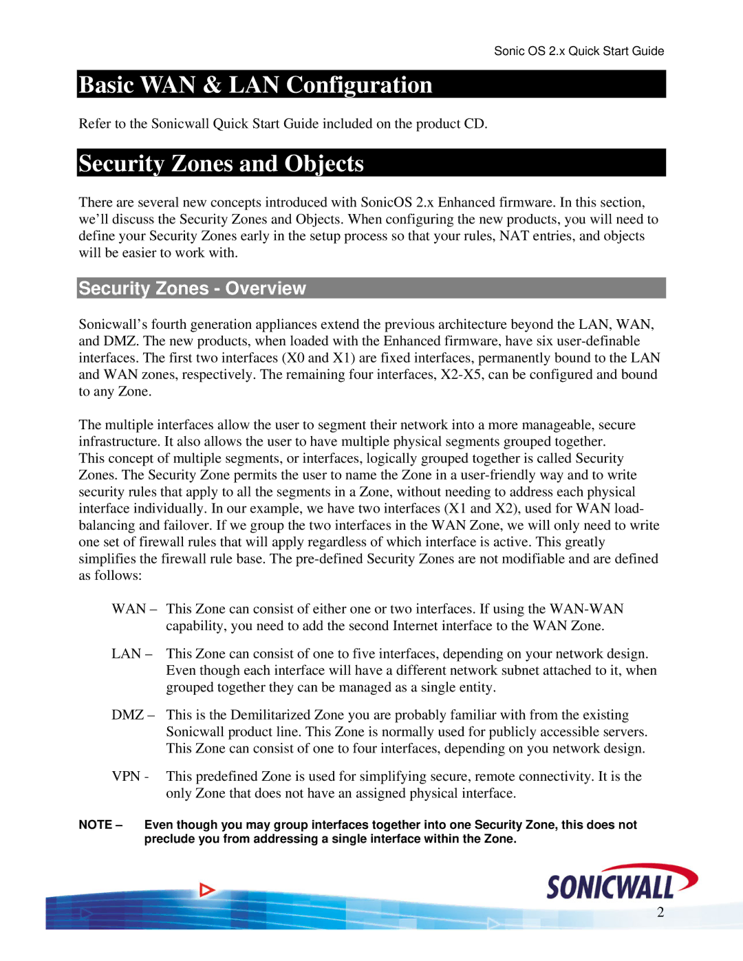 SonicWALL OS 2.x quick start Basic WAN & LAN Configuration, Security Zones and Objects 