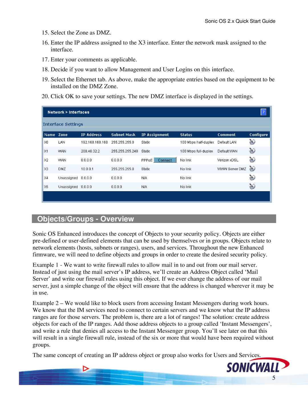 SonicWALL OS 2.x quick start Objects/Groups Overview 