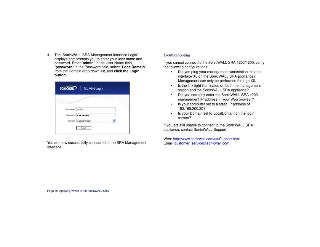 SonicWALL SRA 1200/4200 manual Troubleshooting 