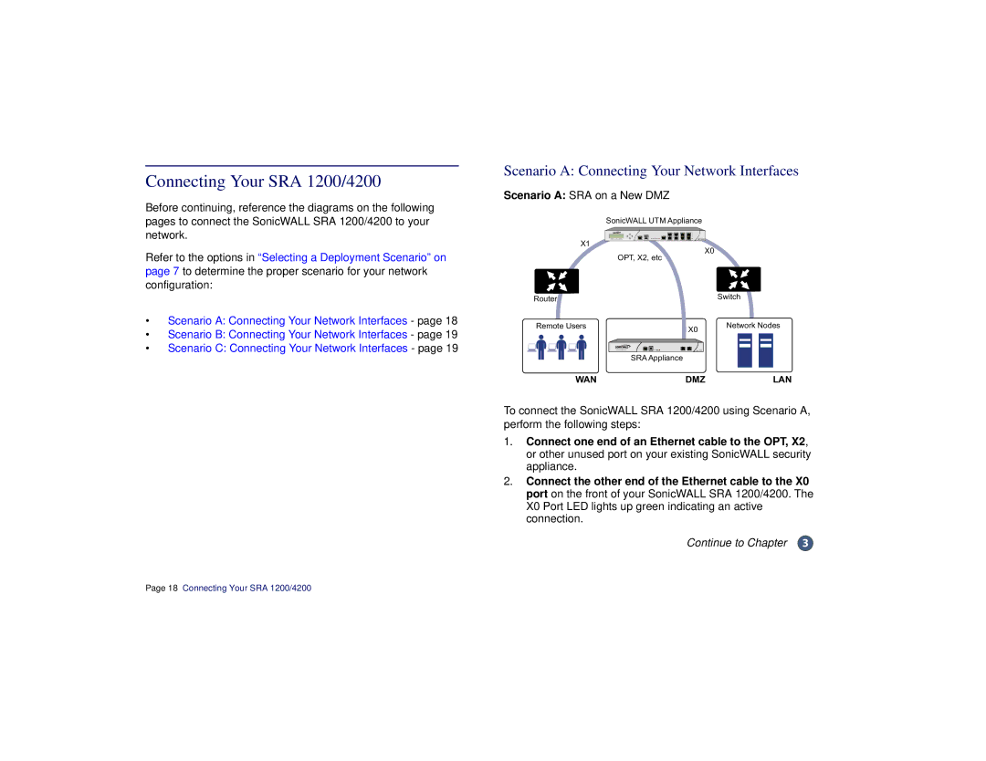 SonicWALL manual Connecting Your SRA 1200/4200, Scenario a Connecting Your Network Interfaces 