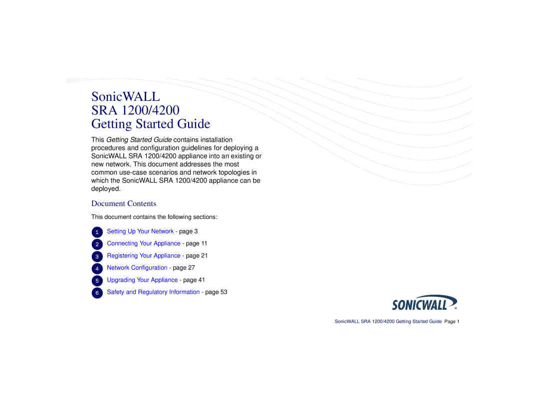 SonicWALL manual SonicWALL SRA 1200/4200 Getting Started Guide, Document Contents 