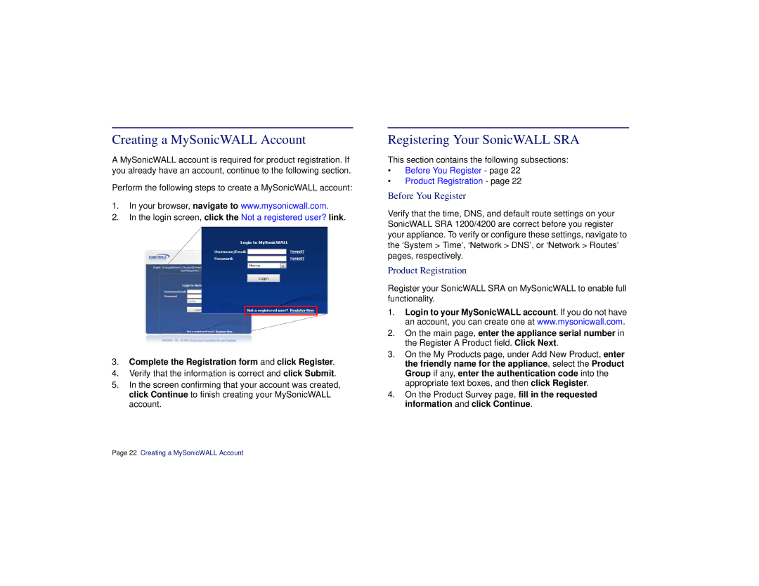 SonicWALL SRA 1200/4200 manual Creating a MySonicWALL Account, Registering Your SonicWALL SRA, Before You Register 