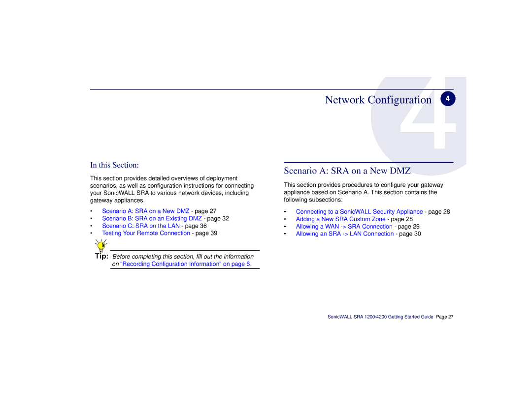 SonicWALL SRA 1200/4200 manual Network Configuration, Scenario a SRA on a New DMZ 