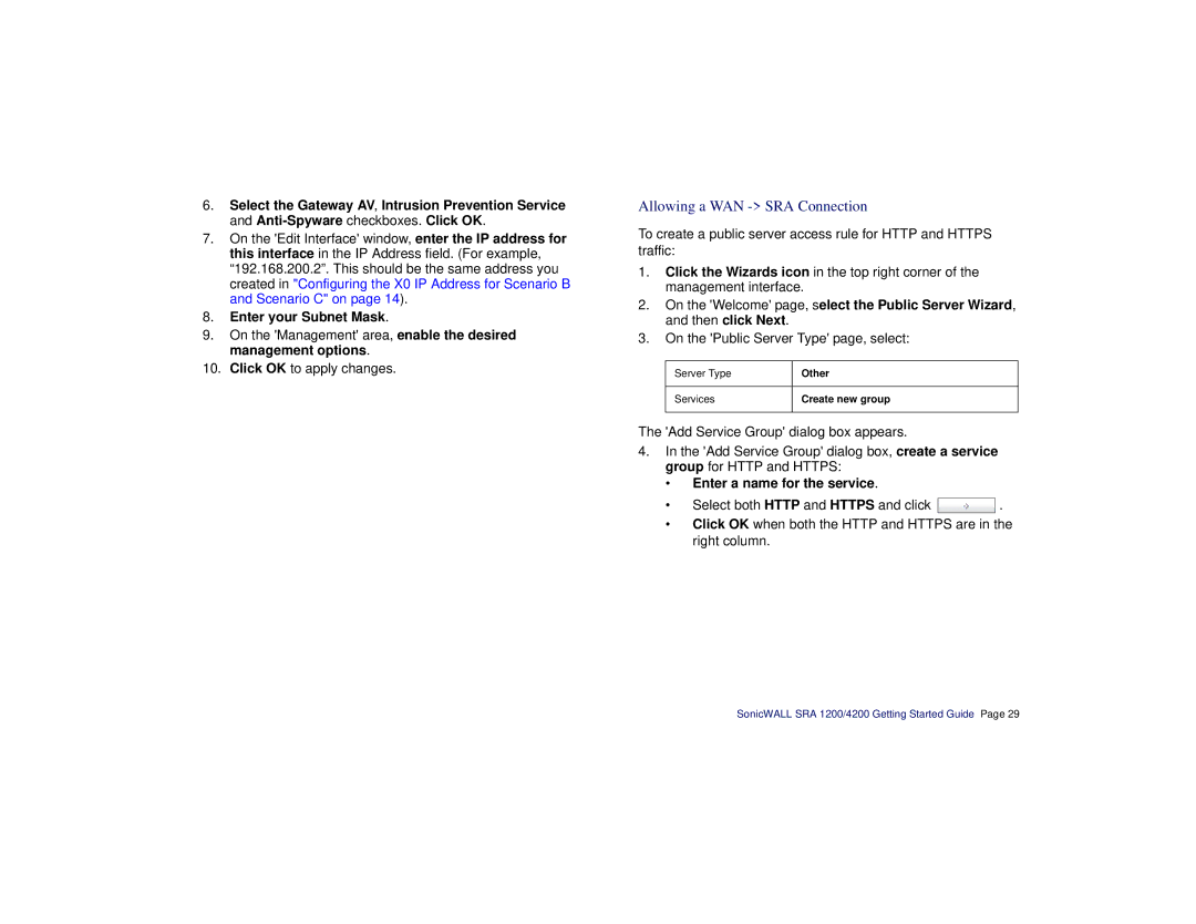 SonicWALL SRA 1200/4200 manual Allowing a WAN SRA Connection, Enter your Subnet Mask, Enter a name for the service 