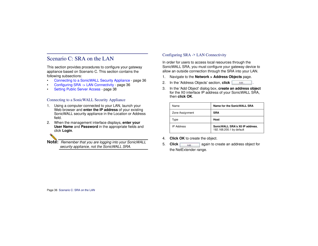 SonicWALL SRA 1200/4200 manual Scenario C SRA on the LAN, Configuring SRA LAN Connectivity 