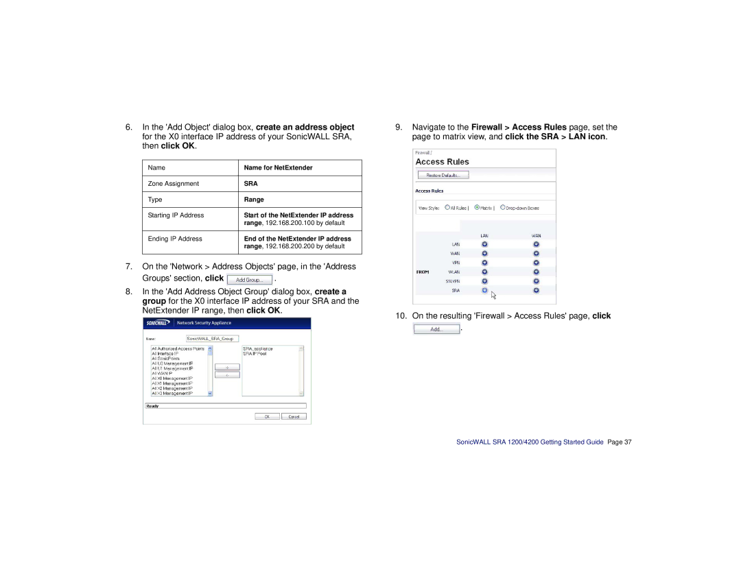 SonicWALL SRA 1200/4200 manual Name Name for NetExtender Zone Assignment 