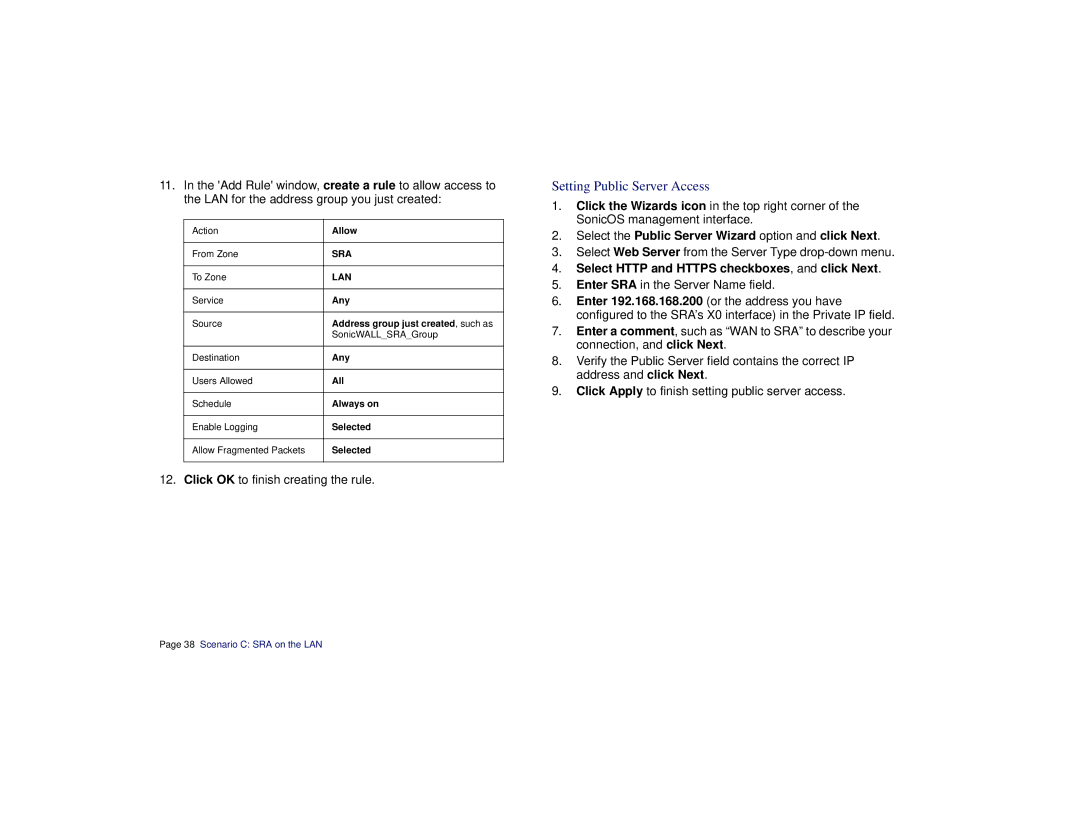 SonicWALL SRA 1200/4200 manual Setting Public Server Access, Select the Public Server Wizard option and click Next 