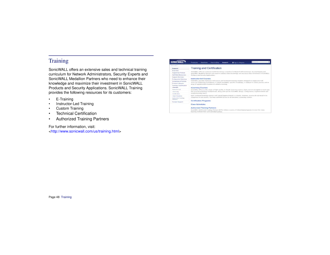 SonicWALL SRA 1200/4200 manual Training 