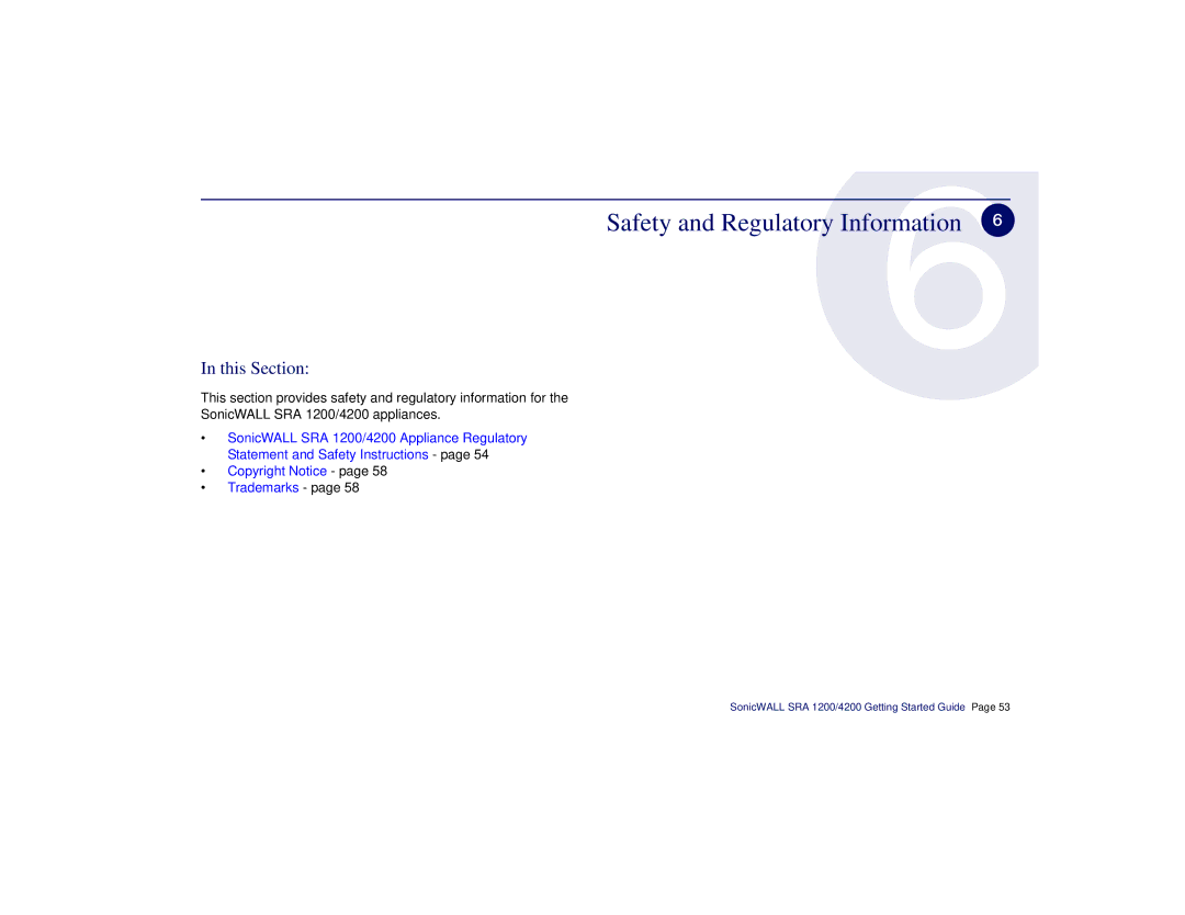 SonicWALL SRA 1200/4200 manual Safety and Regulatory Information, This Section 