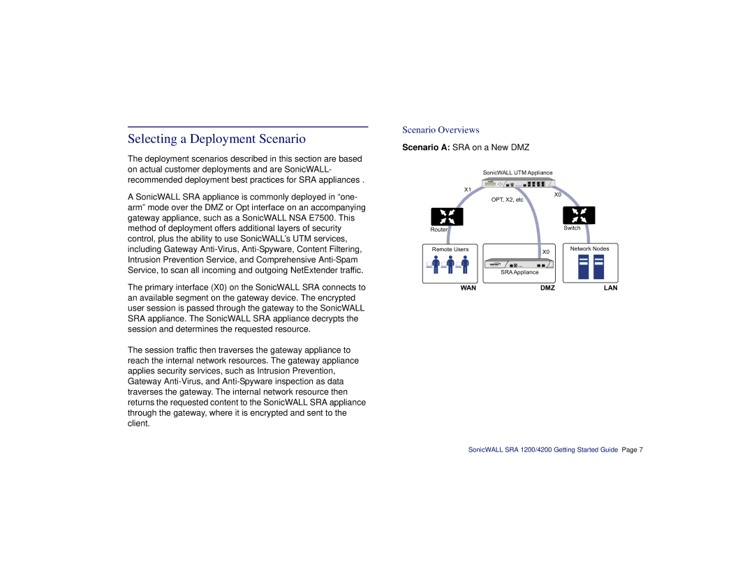 SonicWALL SRA 1200/4200 manual Selecting a Deployment Scenario, Scenario Overviews 