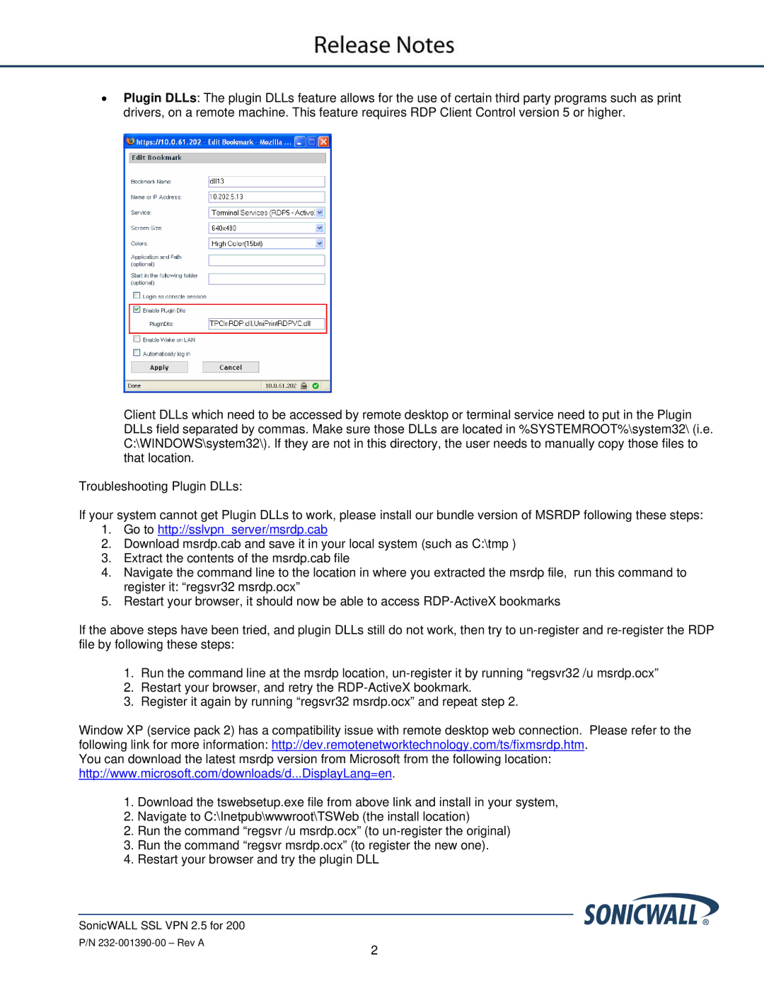 SonicWALL SSL VPN 2.5 manual Go to http//sslvpnserver/msrdp.cab 