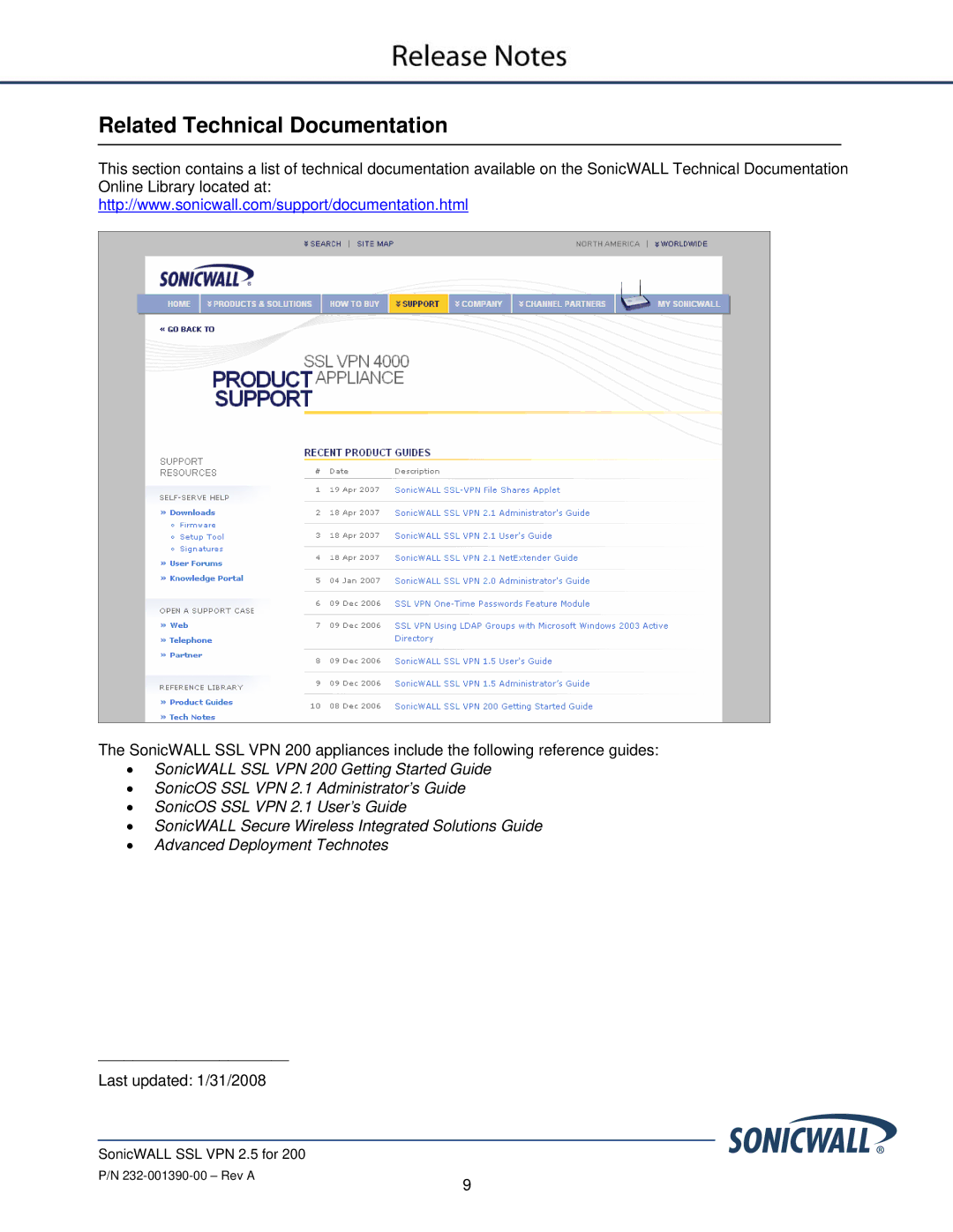 SonicWALL SSL VPN 2.5 manual Related Technical Documentation 