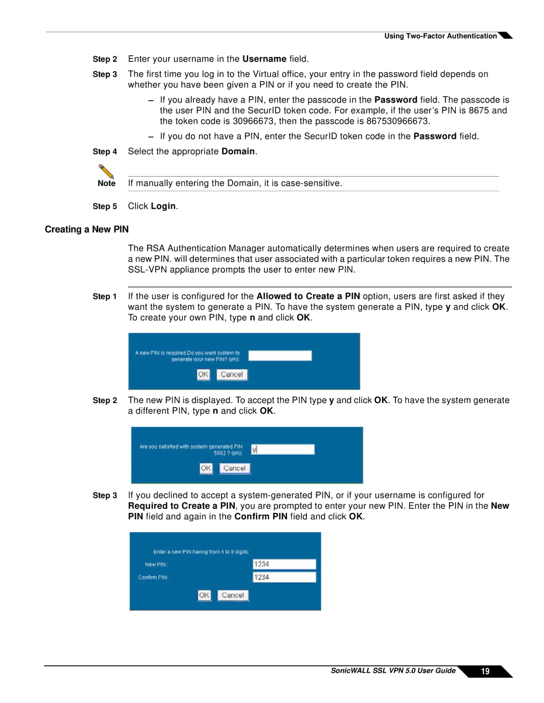 SonicWALL SSL VPN 5.0 manual Creating a New PIN 