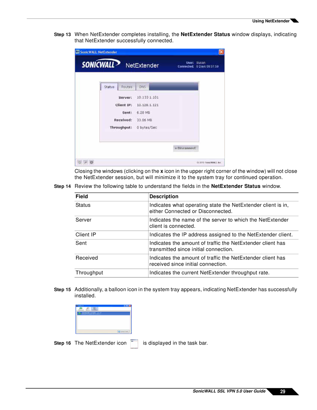 SonicWALL SSL VPN 5.0 manual Field Description 