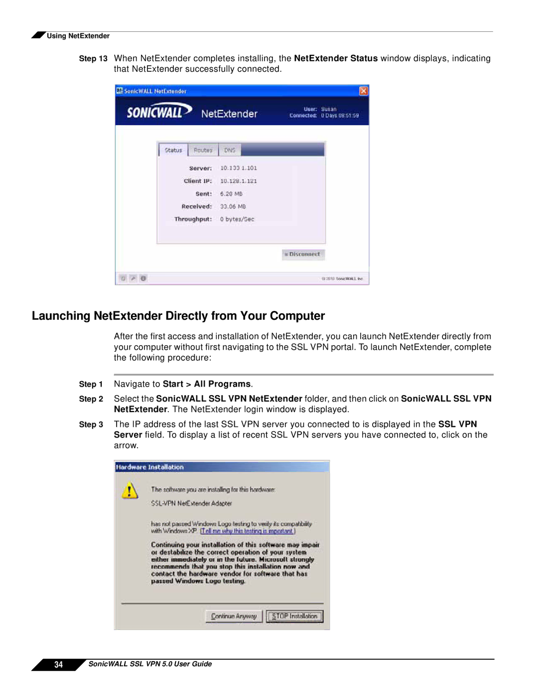 SonicWALL SSL VPN 5.0 manual Launching NetExtender Directly from Your Computer 