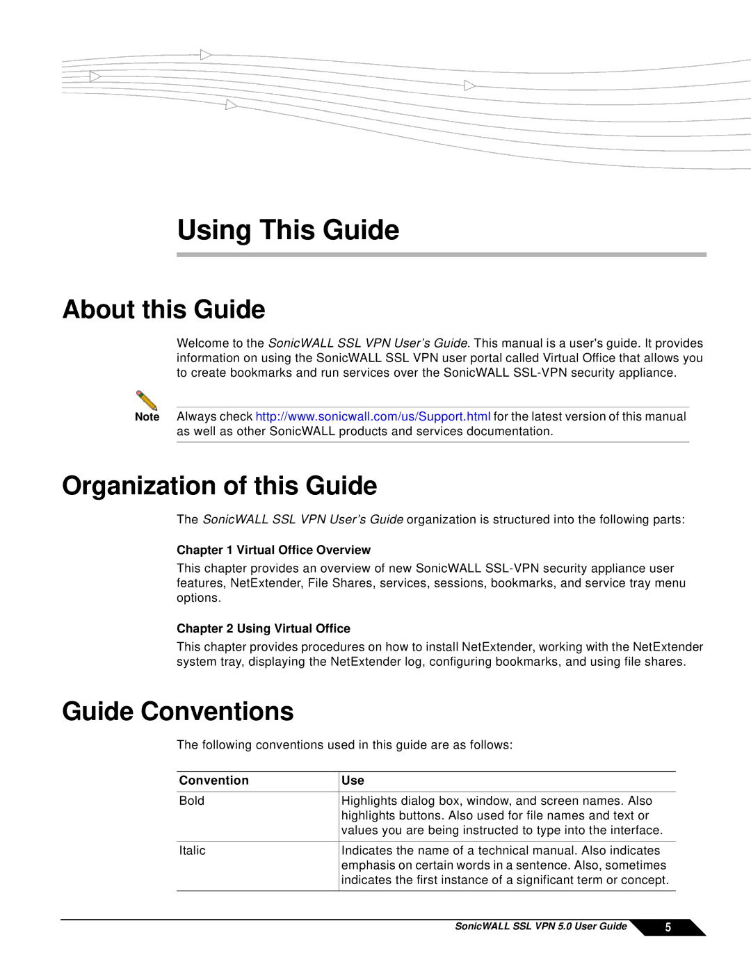 SonicWALL SSL VPN 5.0 manual About this Guide, Organization of this Guide, Guide Conventions 