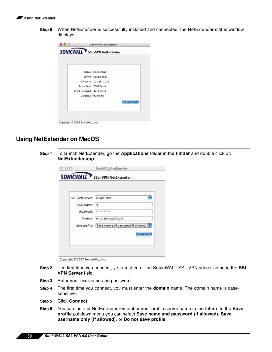 SonicWALL SSL VPN 5.0 manual Using NetExtender on MacOS 