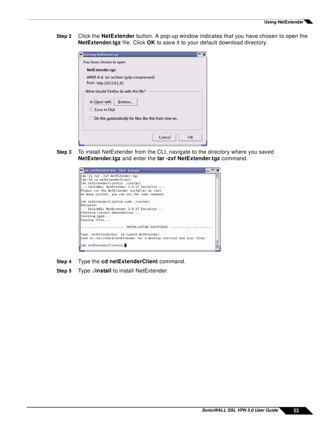 SonicWALL SSL VPN 5.0 manual Type the cd netExtenderClient command 