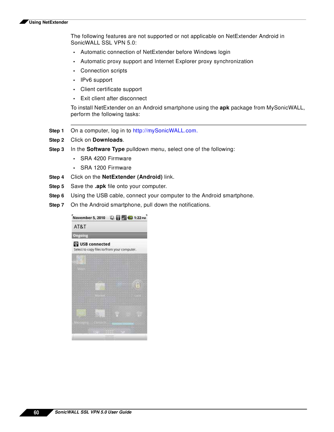 SonicWALL SSL VPN 5.0 manual Click on the NetExtender Android link 