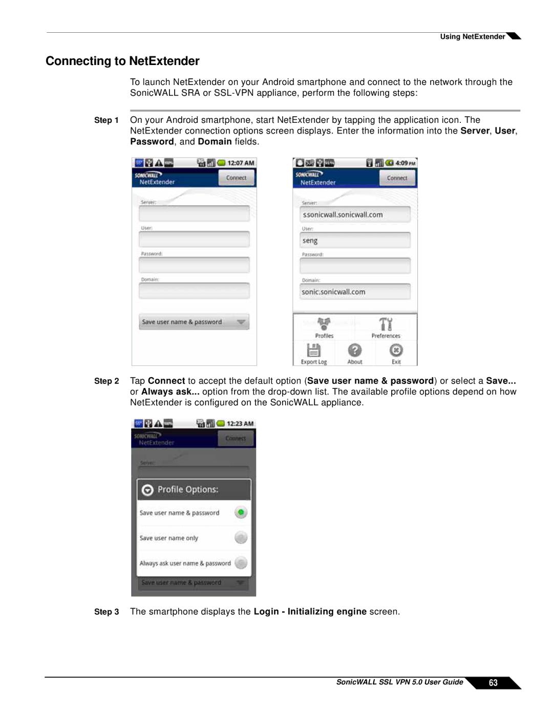 SonicWALL SSL VPN 5.0 manual Connecting to NetExtender 