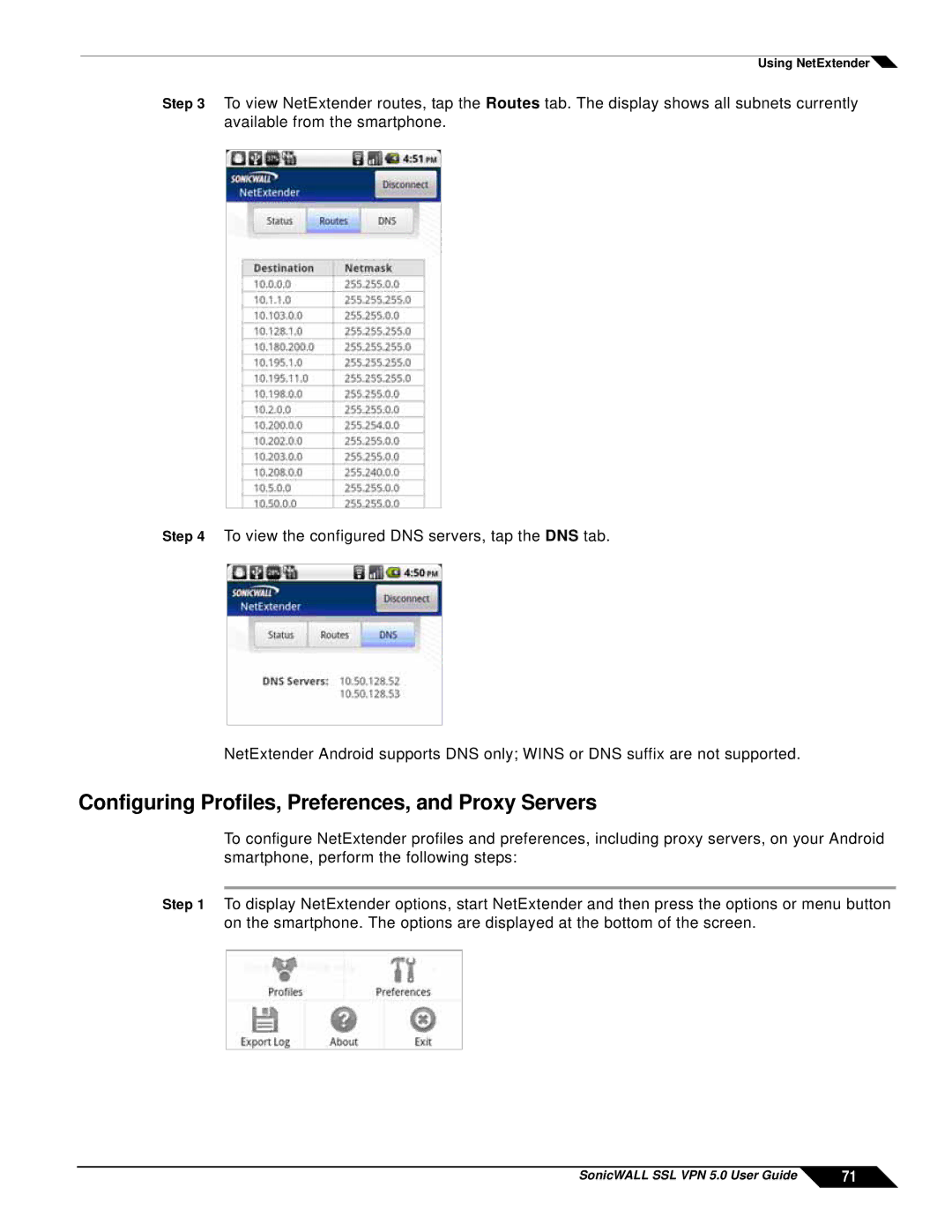 SonicWALL SSL VPN 5.0 manual Configuring Profiles, Preferences, and Proxy Servers 