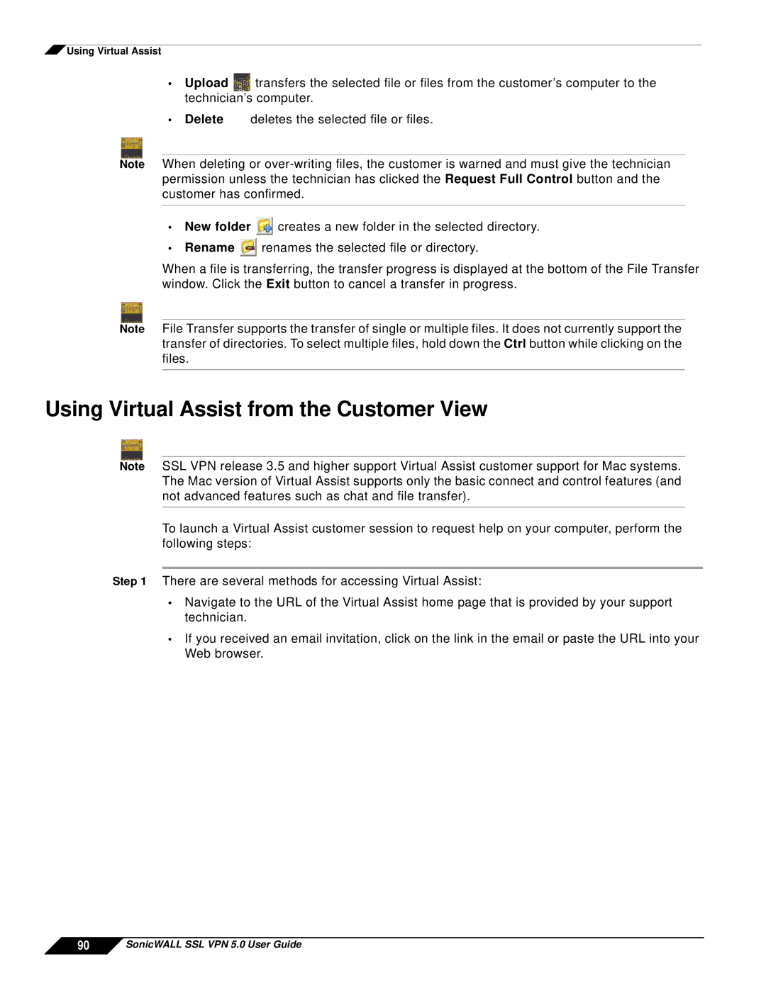 SonicWALL SSL VPN 5.0 manual Using Virtual Assist from the Customer View 