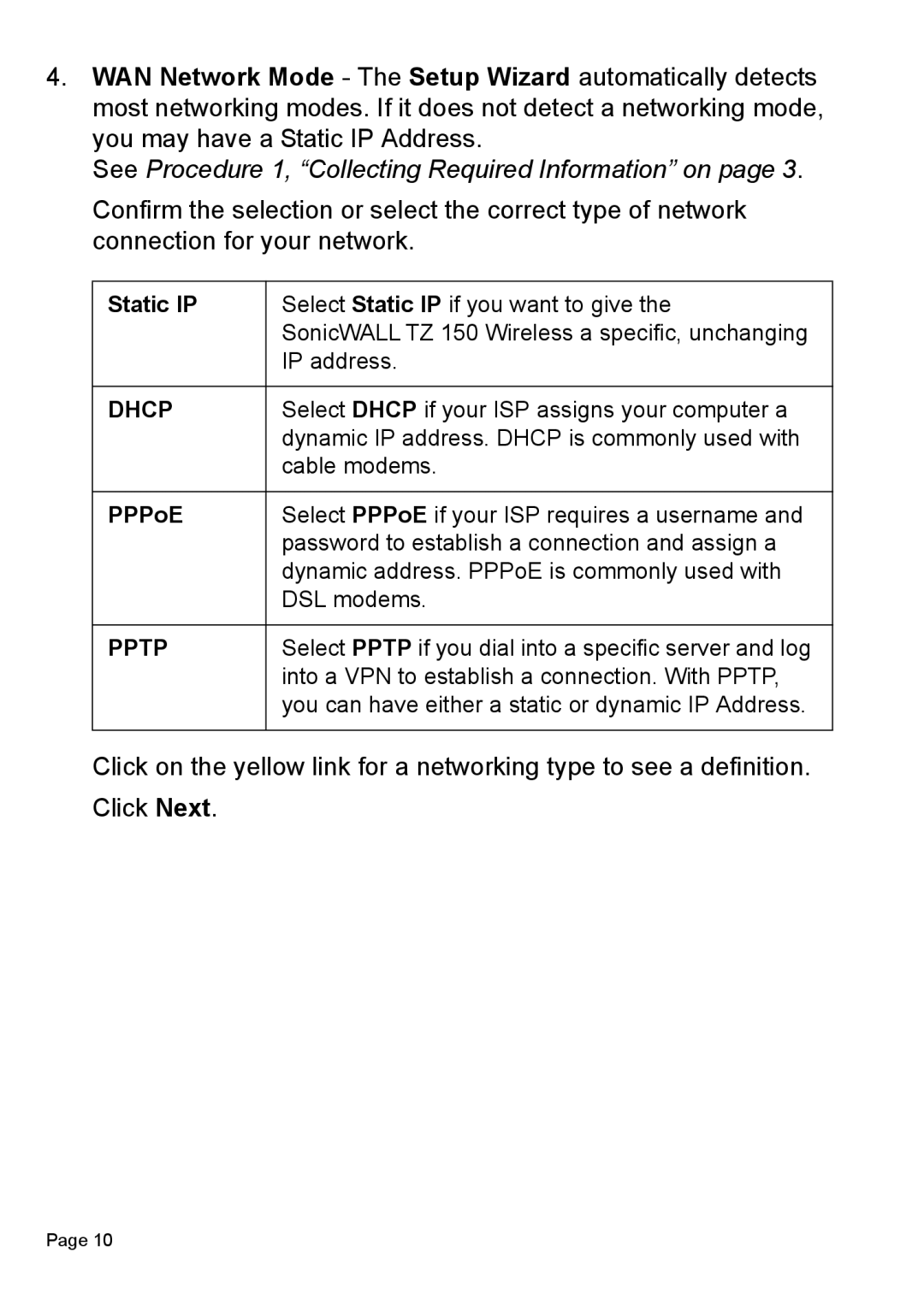 SonicWALL TZ 150 Wireless manual See Procedure 1, Collecting Required Information on 