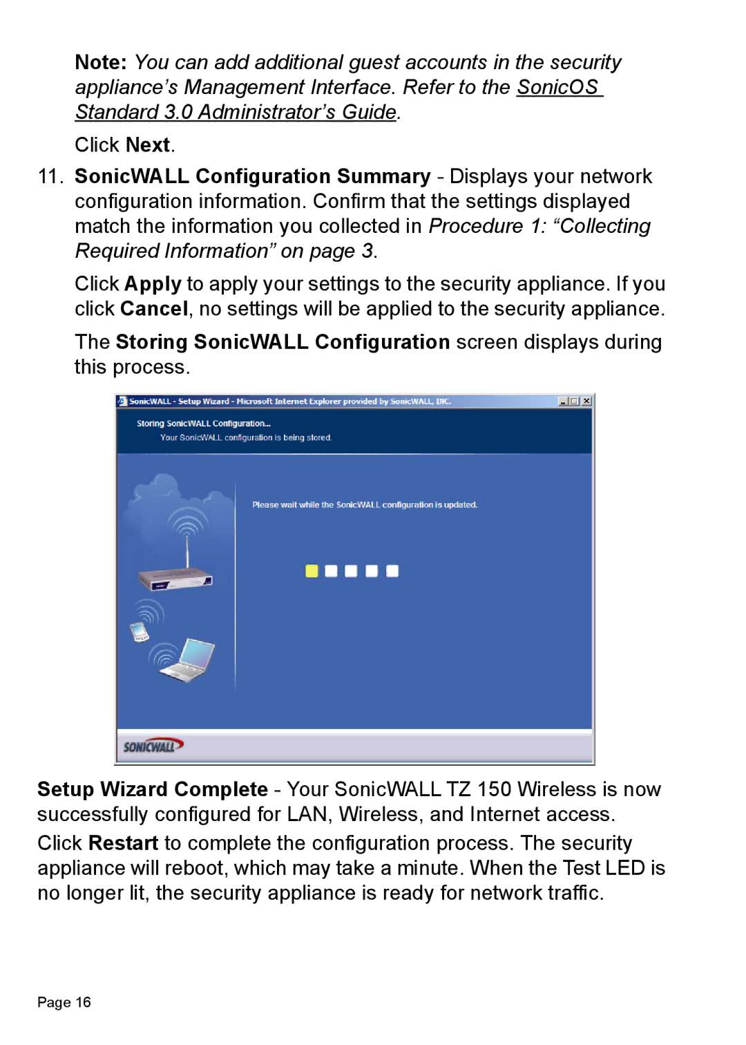 SonicWALL TZ 150 Wireless manual Click Next 