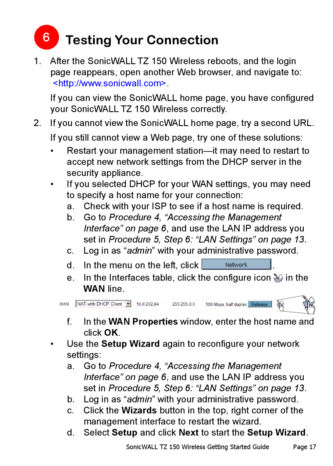 SonicWALL TZ 150 Wireless manual Testing Your Connection 