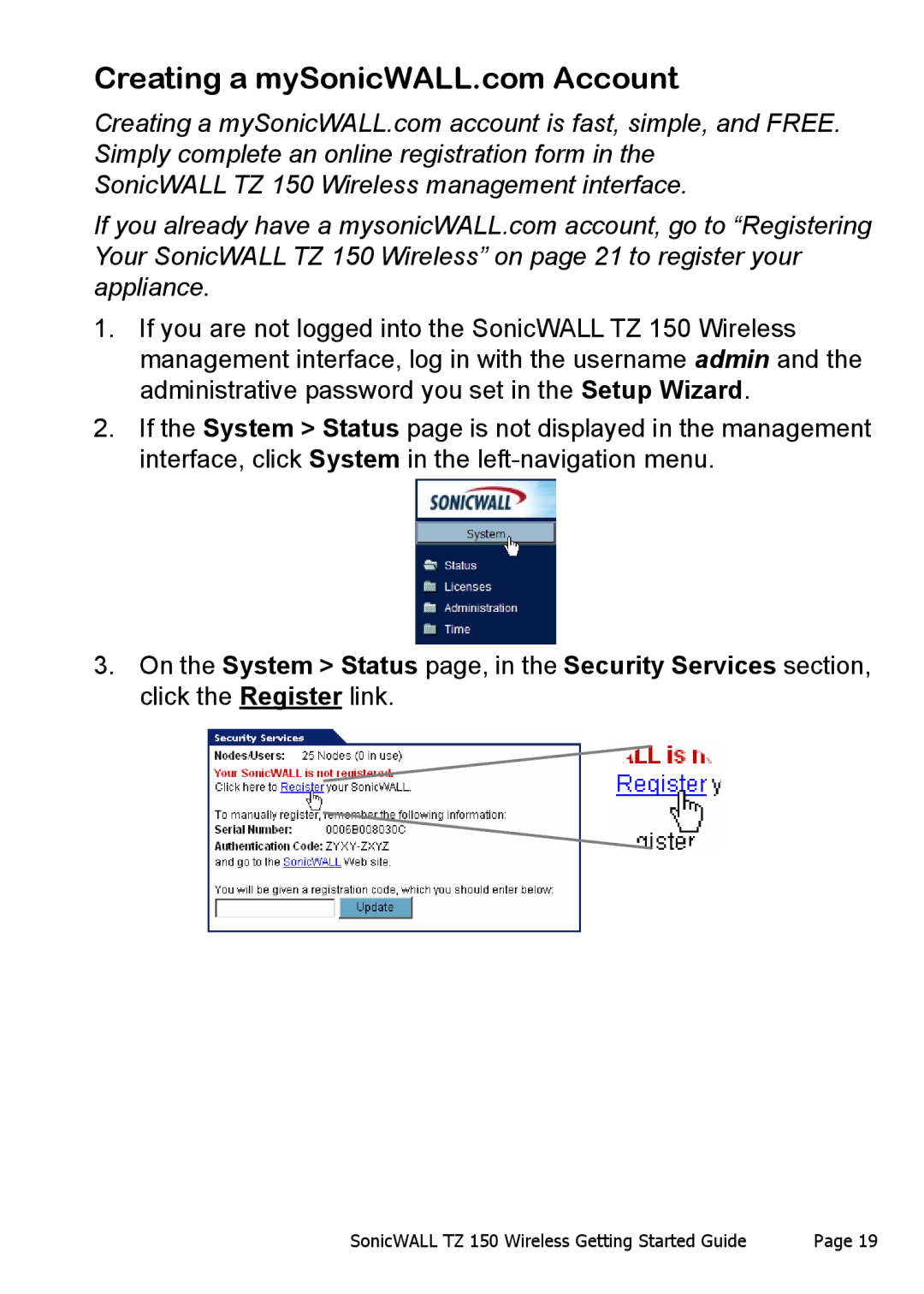 SonicWALL manual SonicWALL TZ 150 Wireless management interface 