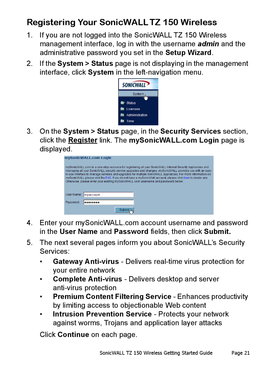 SonicWALL manual Registering Your SonicWALLTZ 150 Wireless 