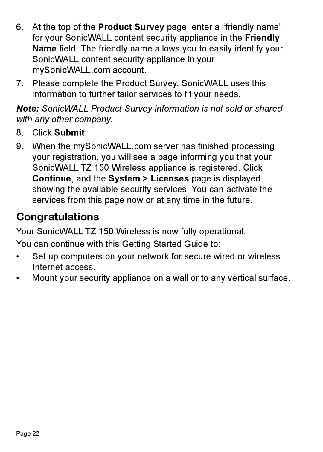 SonicWALL TZ 150 Wireless manual Congratulations 