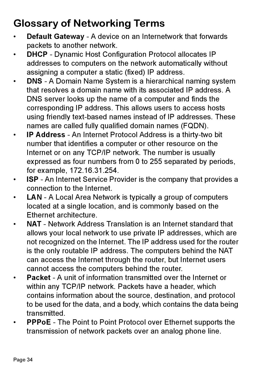 SonicWALL TZ 150 Wireless manual Glossary of Networking Terms 