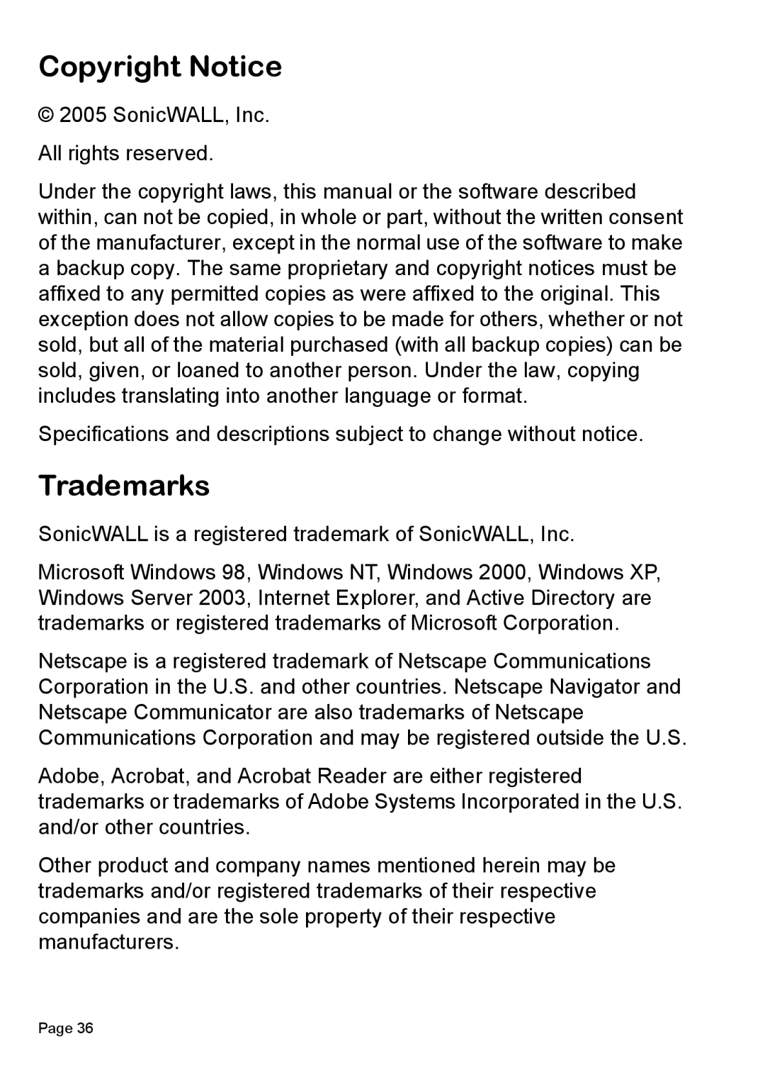 SonicWALL TZ 150 Wireless manual Copyright Notice, Trademarks 