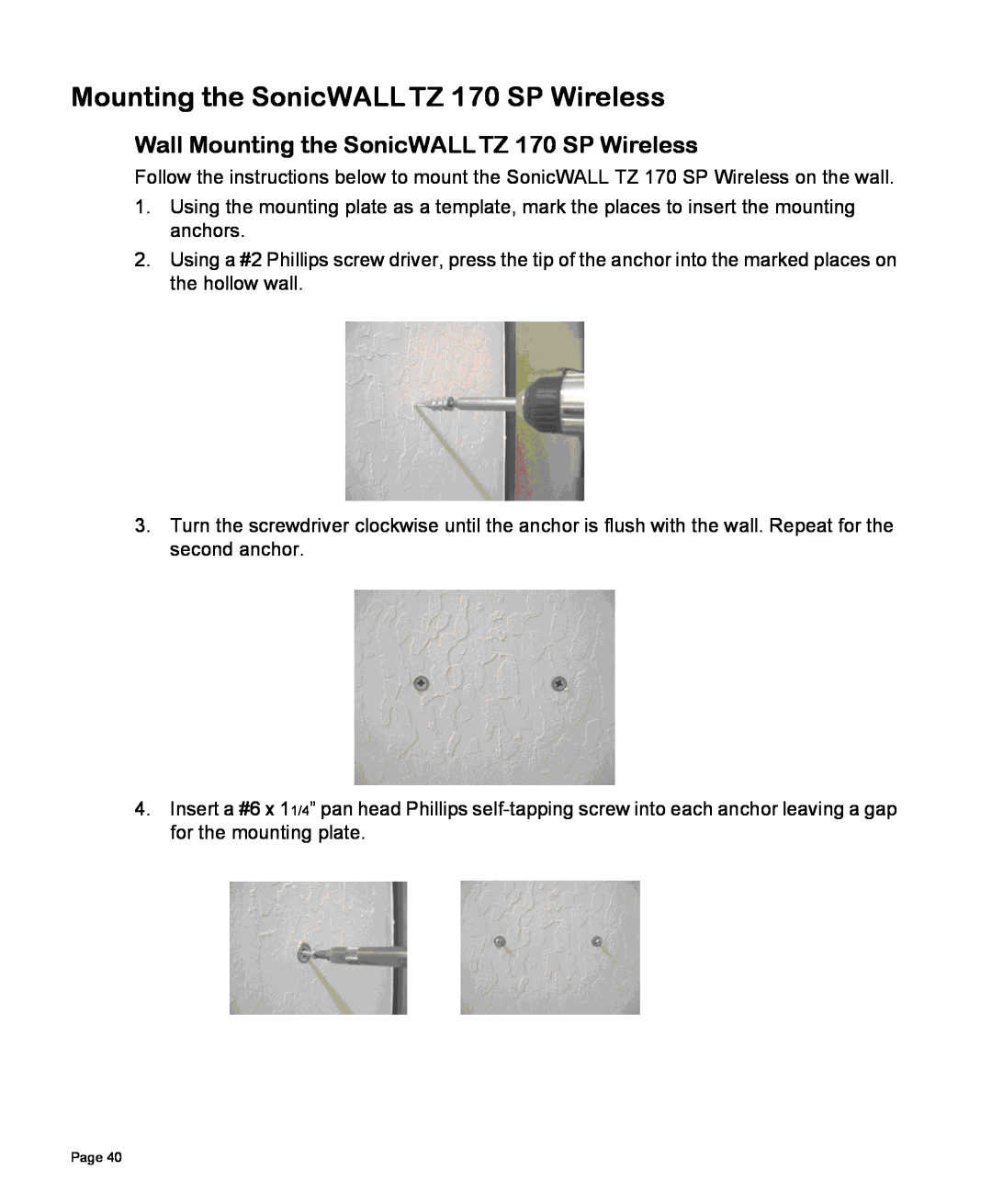 SonicWALL manual Wall Mounting the SonicWALL TZ 170 SP Wireless 
