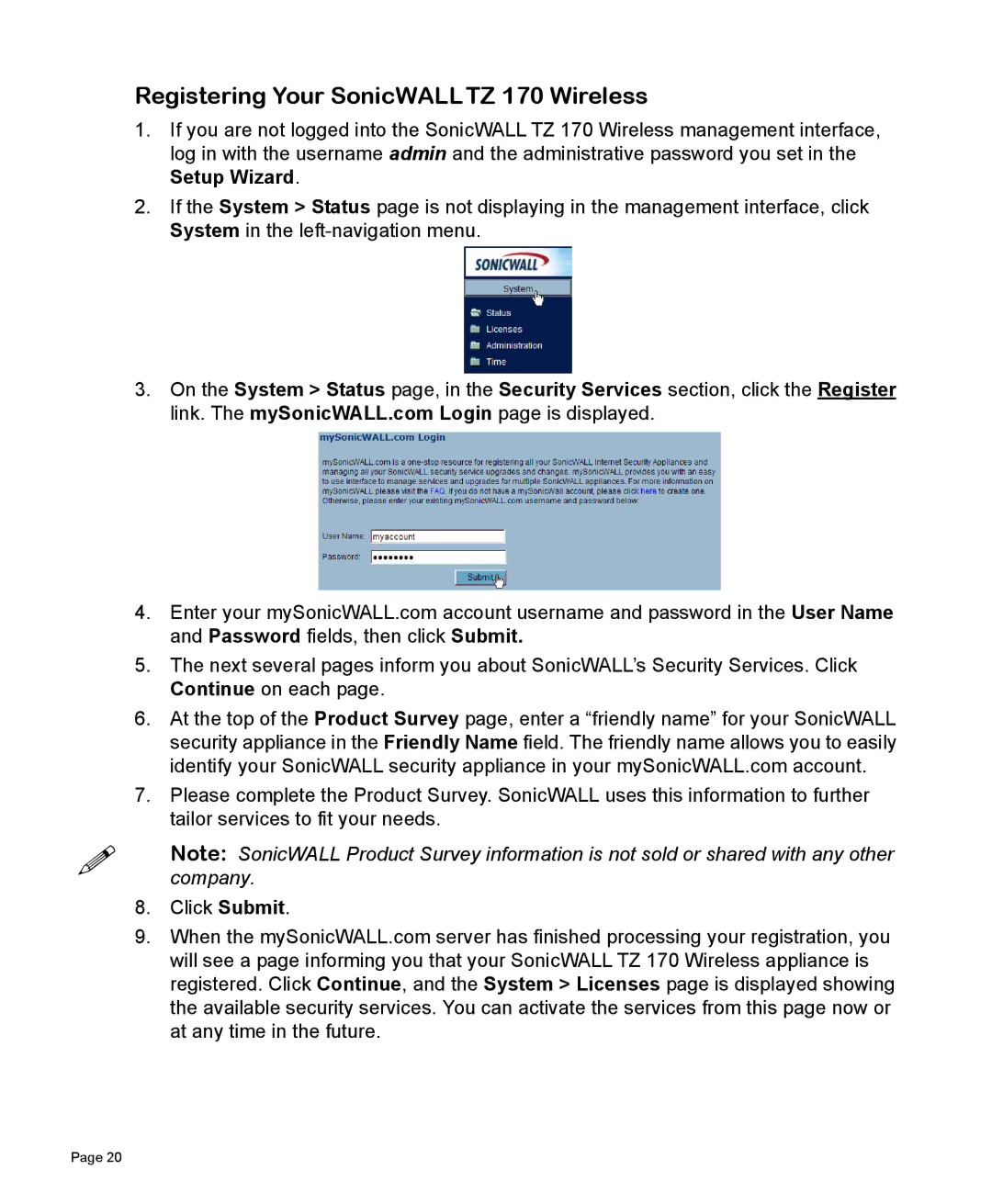 SonicWALL manual Registering Your SonicWALLTZ 170 Wireless 