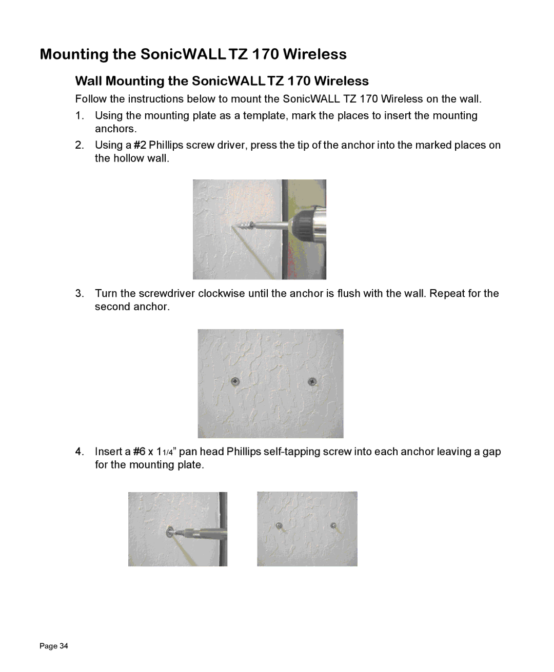 SonicWALL manual Wall Mounting the SonicWALLTZ 170 Wireless 