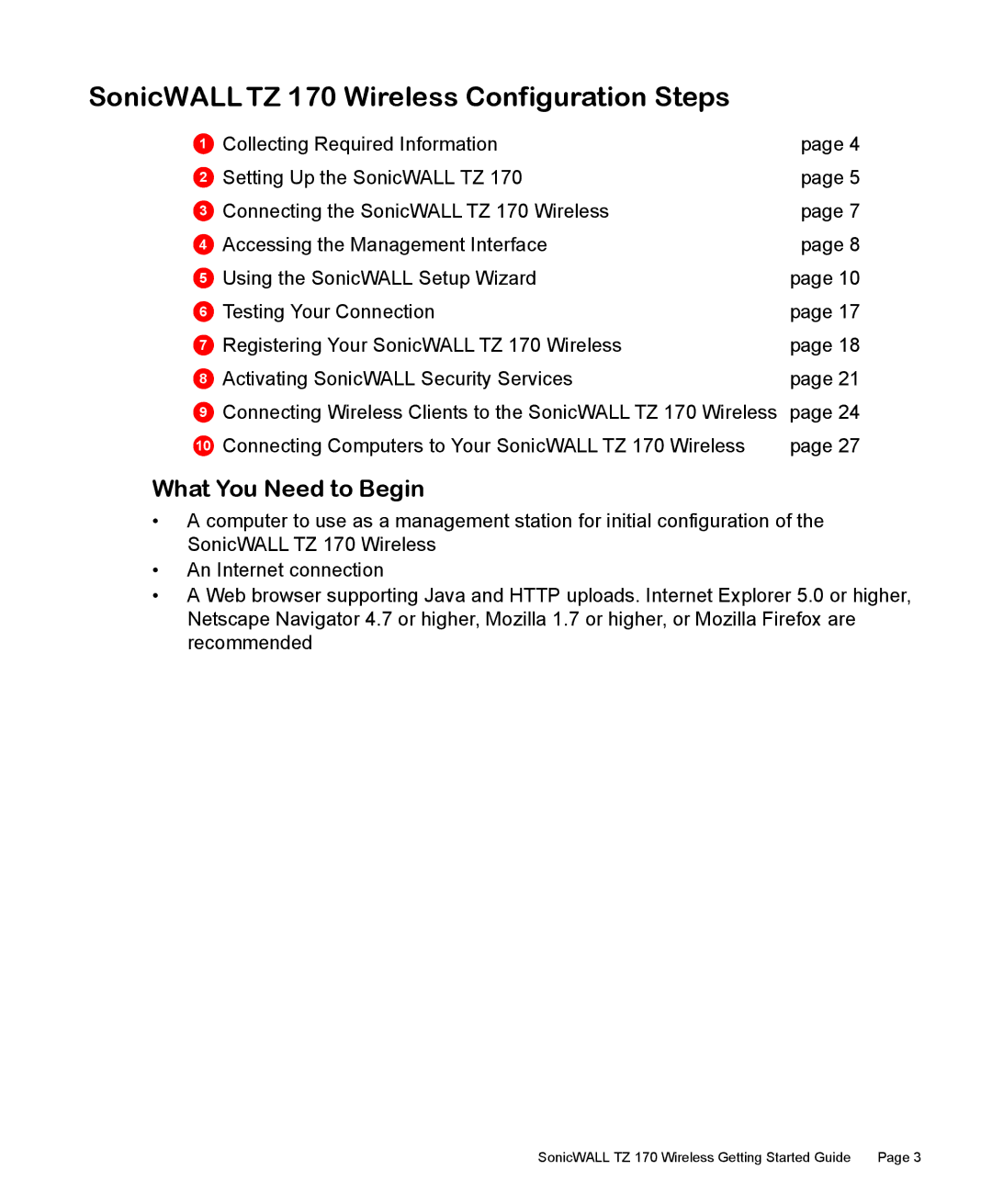 SonicWALL manual SonicWALLTZ 170 Wireless Configuration Steps, What You Need to Begin 