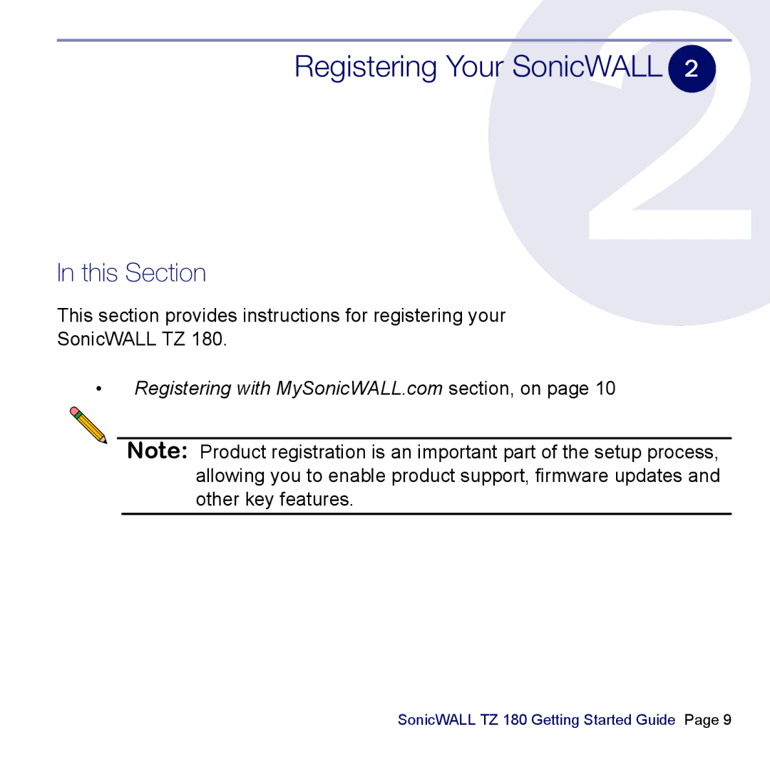 SonicWALL TZ 180 manual Registering Your SonicWALL, This Section 