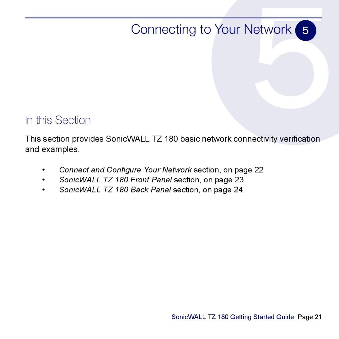 SonicWALL TZ 180 manual Connecting to Your Network, This Section 