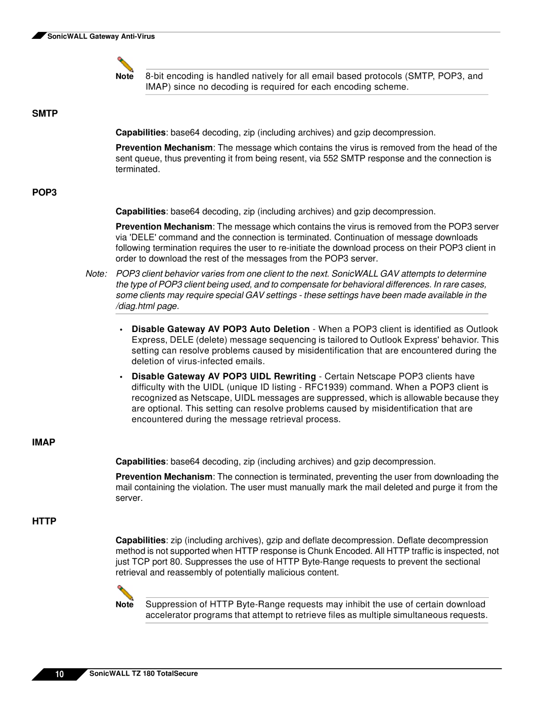 SonicWALL TZ 180 manual Smtp 