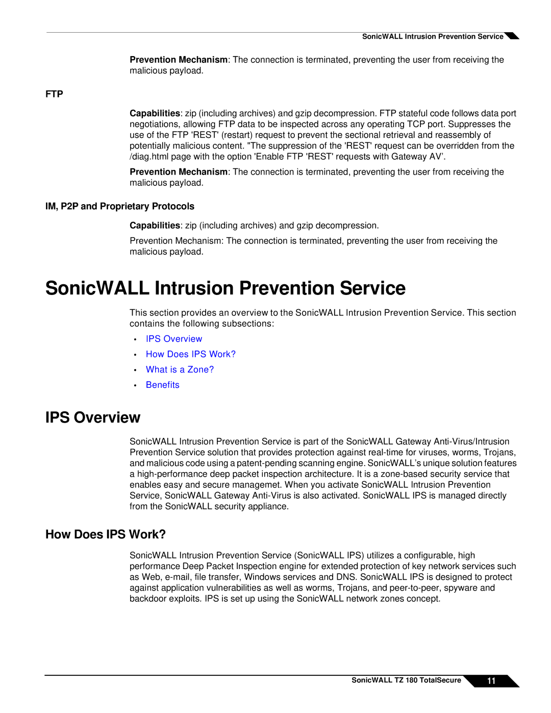 SonicWALL TZ 180 manual SonicWALL Intrusion Prevention Service, IPS Overview, How Does IPS Work? 