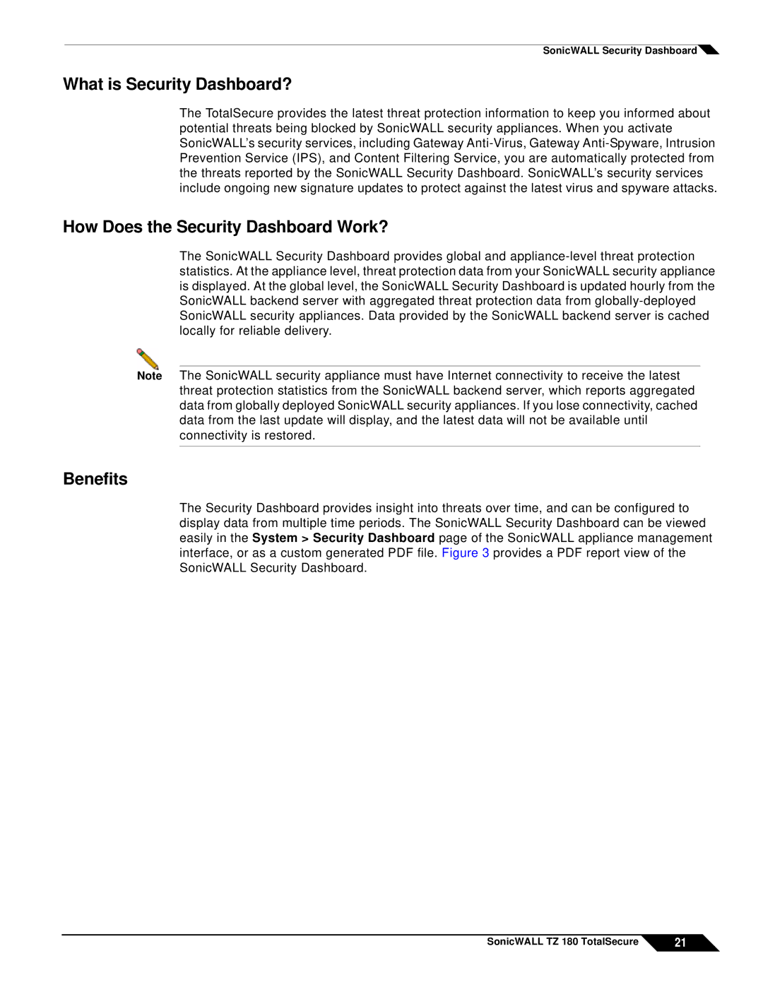 SonicWALL TZ 180 manual What is Security Dashboard?, How Does the Security Dashboard Work? 