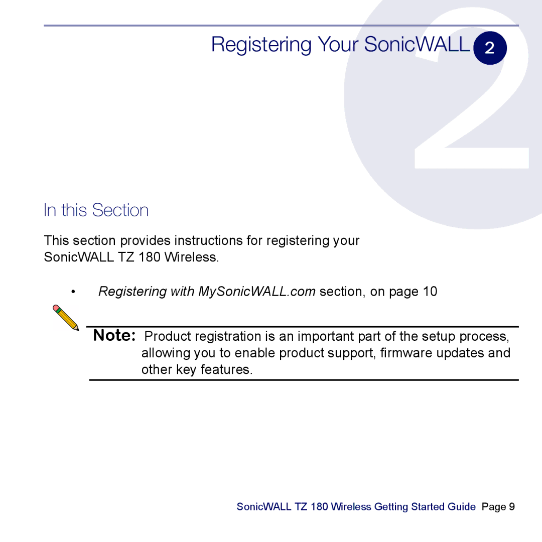 SonicWALL TZ 180 manual Registering Your SonicWALL, This Section 