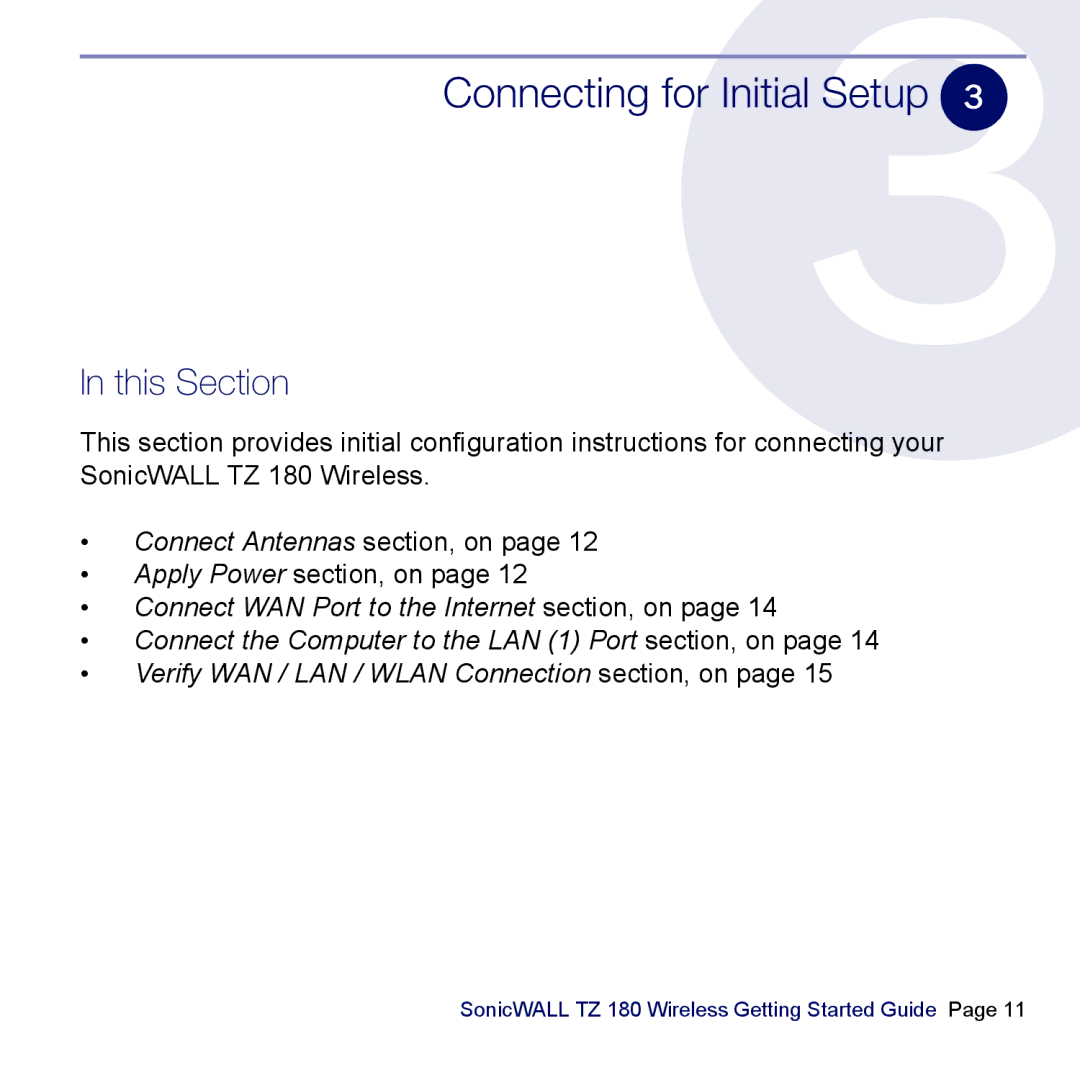 SonicWALL TZ 180 manual Connecting for Initial Setup 