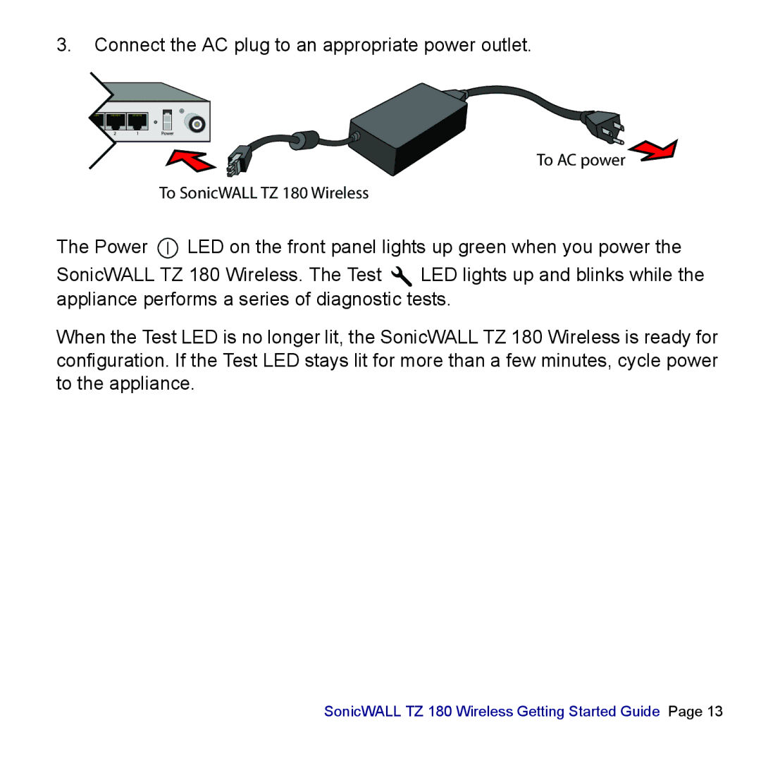 SonicWALL TZ 180 manual Connect the AC plug to an appropriate power outlet 