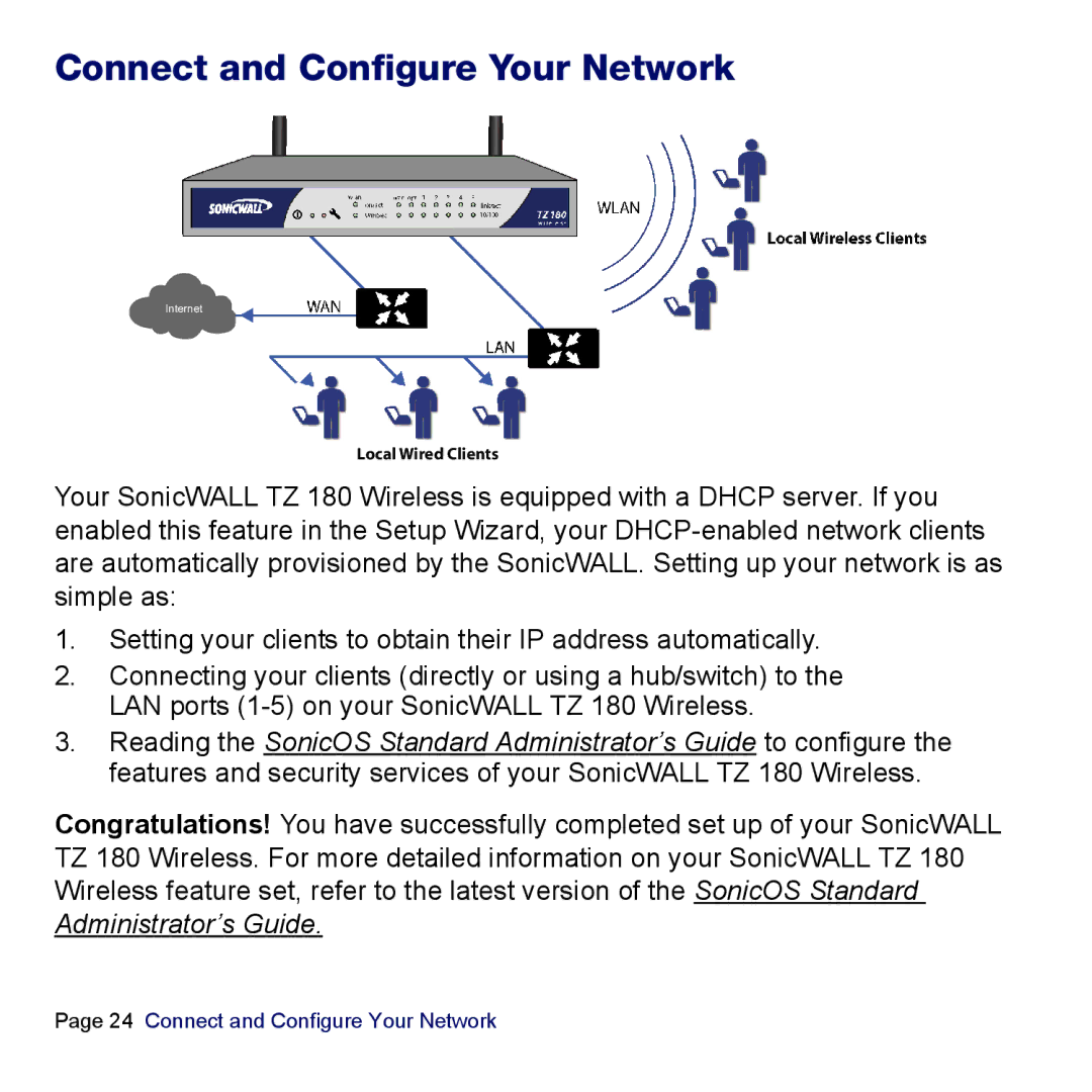 SonicWALL TZ 180 manual Connect and Configure Your Network 