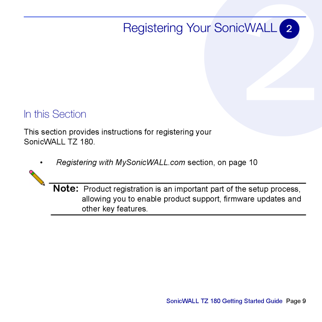SonicWALL TZ 180 manual Registering Your SonicWALL, In this Section 